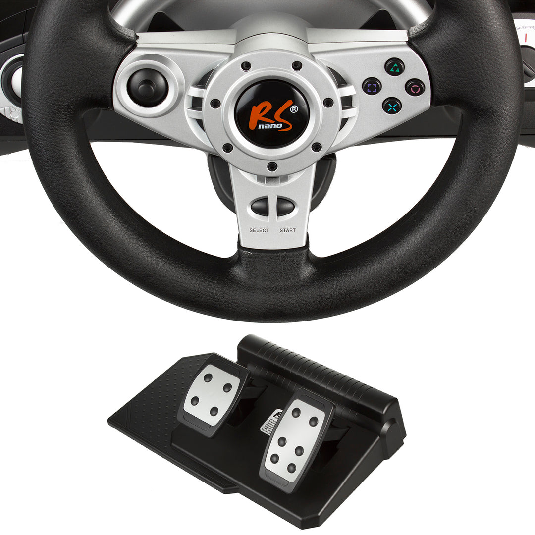 NanoRS RS700 Volante de carreras para juegos con rango de dirección de 270 °, Volante 8 en 1, Palanca de cambios, Vibraciones del pedal, del acelerador y del freno, Compatible con PS4 / PS3 / Xbox ONE/ PC (X-Input / D-Input) / Android