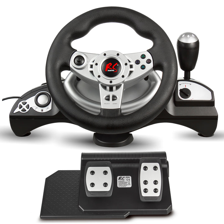 NanoRS RS700 Volante de carreras para juegos con rango de dirección de 270 °, Volante 8 en 1, Palanca de cambios, Vibraciones del pedal, del acelerador y del freno, Compatible con PS4 / PS3 / Xbox ONE/ PC (X-Input / D-Input) / Android