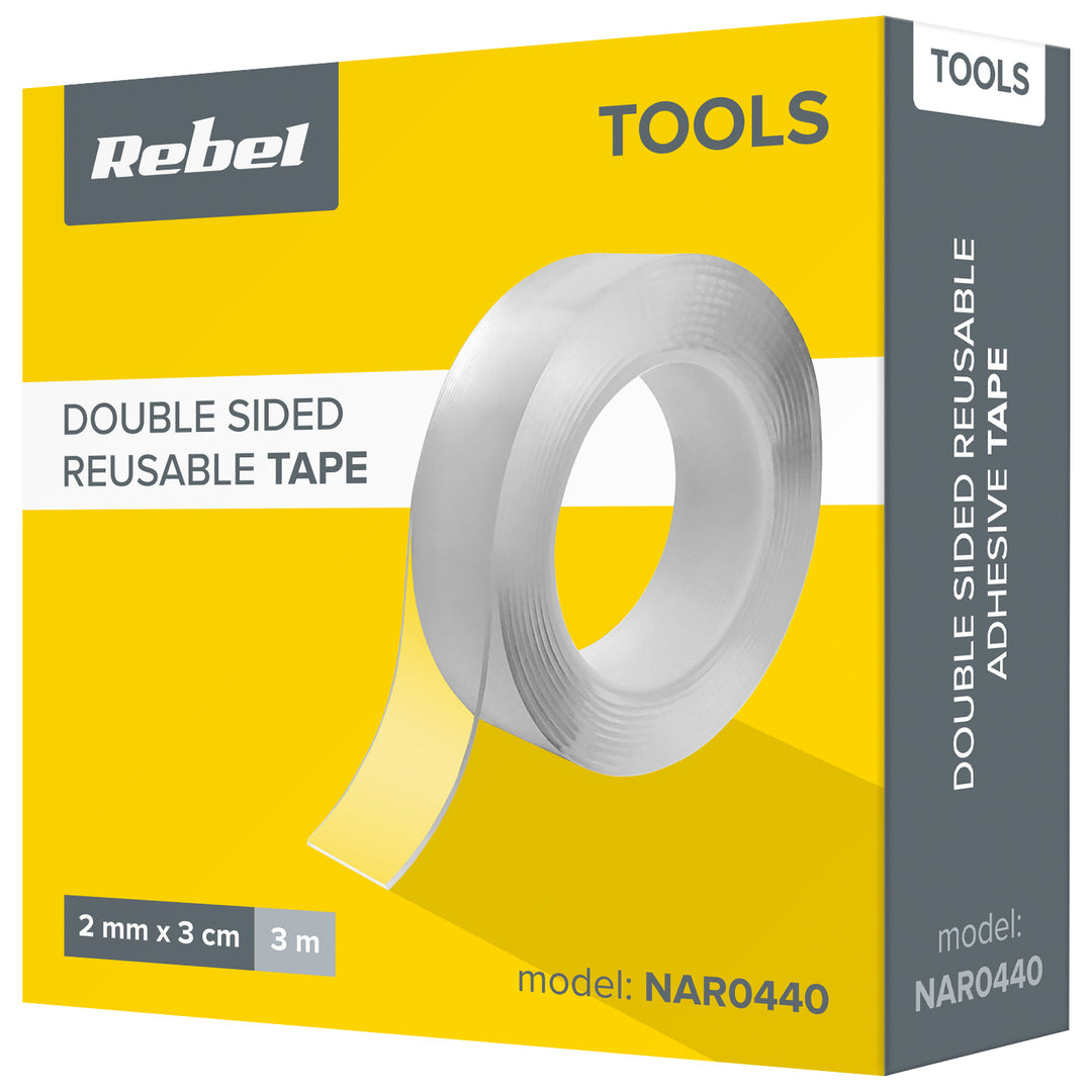 Rebel NAR0440 Double Sided Reusable Tape Nano Adhesive Removable 3 m Mounting Washable Strong Clear