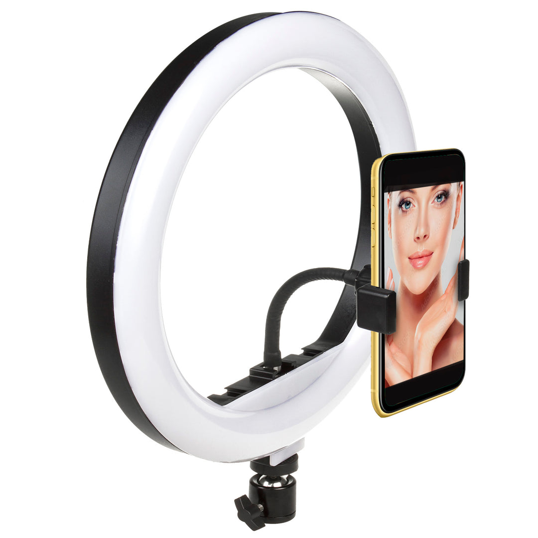 Maclean MCE610 10" 12W LED Ring Light with Tripod Stand and Bluetooth Shutter 3 Colours 10 brightness levels 10% -100% Adjustable brightness 160 LED Smartphone Holder lighting light