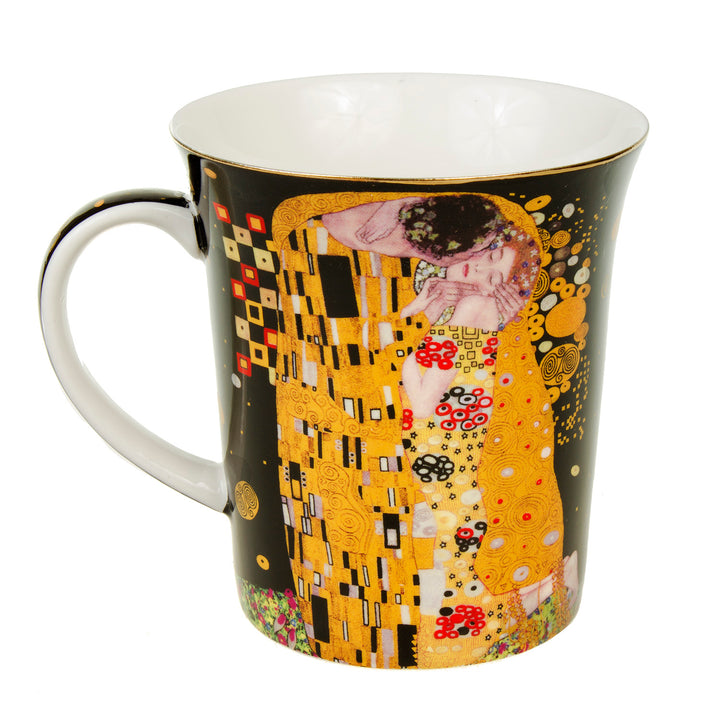 Kaffebecher mit Löffel Porzellanbecher Becher Der Kuss von Gustav Klimt Geschenkidee Porzellan 300ml