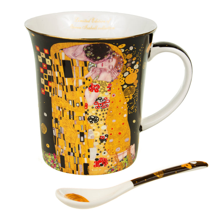 Kaffebecher mit Löffel Porzellanbecher Becher Der Kuss von Gustav Klimt Geschenkidee Porzellan 300ml