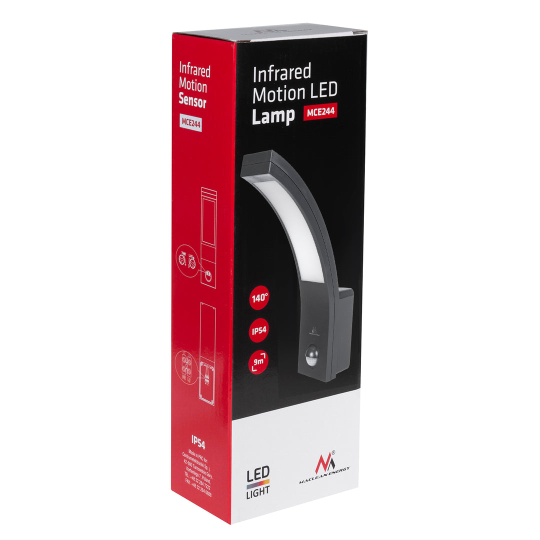 Maclean MCE244B Lámpara LED con Sensor de Movimiento PIR 10W, IP54, 750lm, Blanco Neutro (4000K)