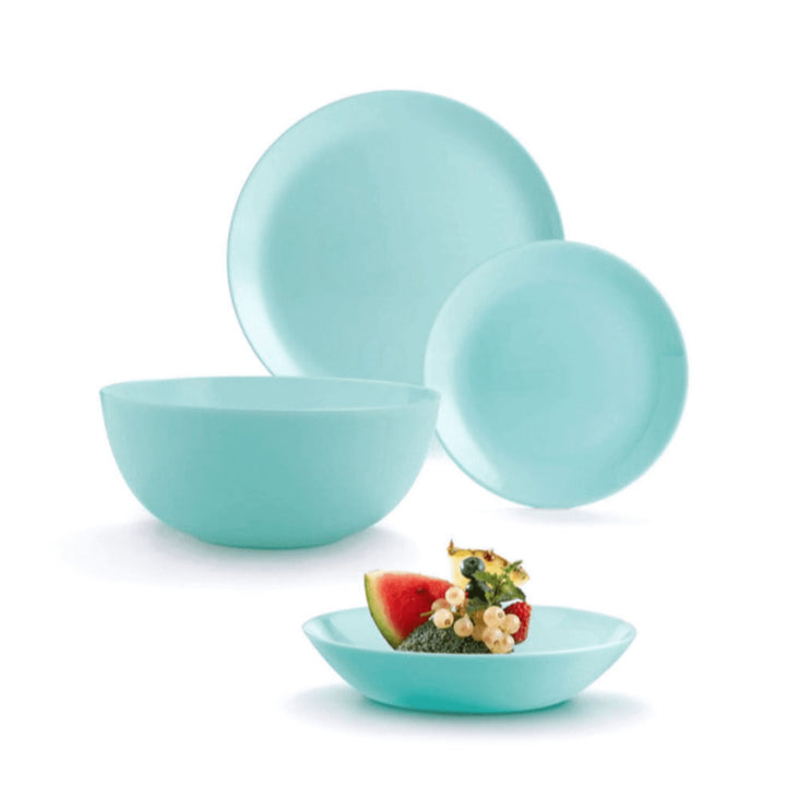 19 PCS Dining Set Plate Salad Bowl Service voor 6 Personen Tempered Glass Turquoise