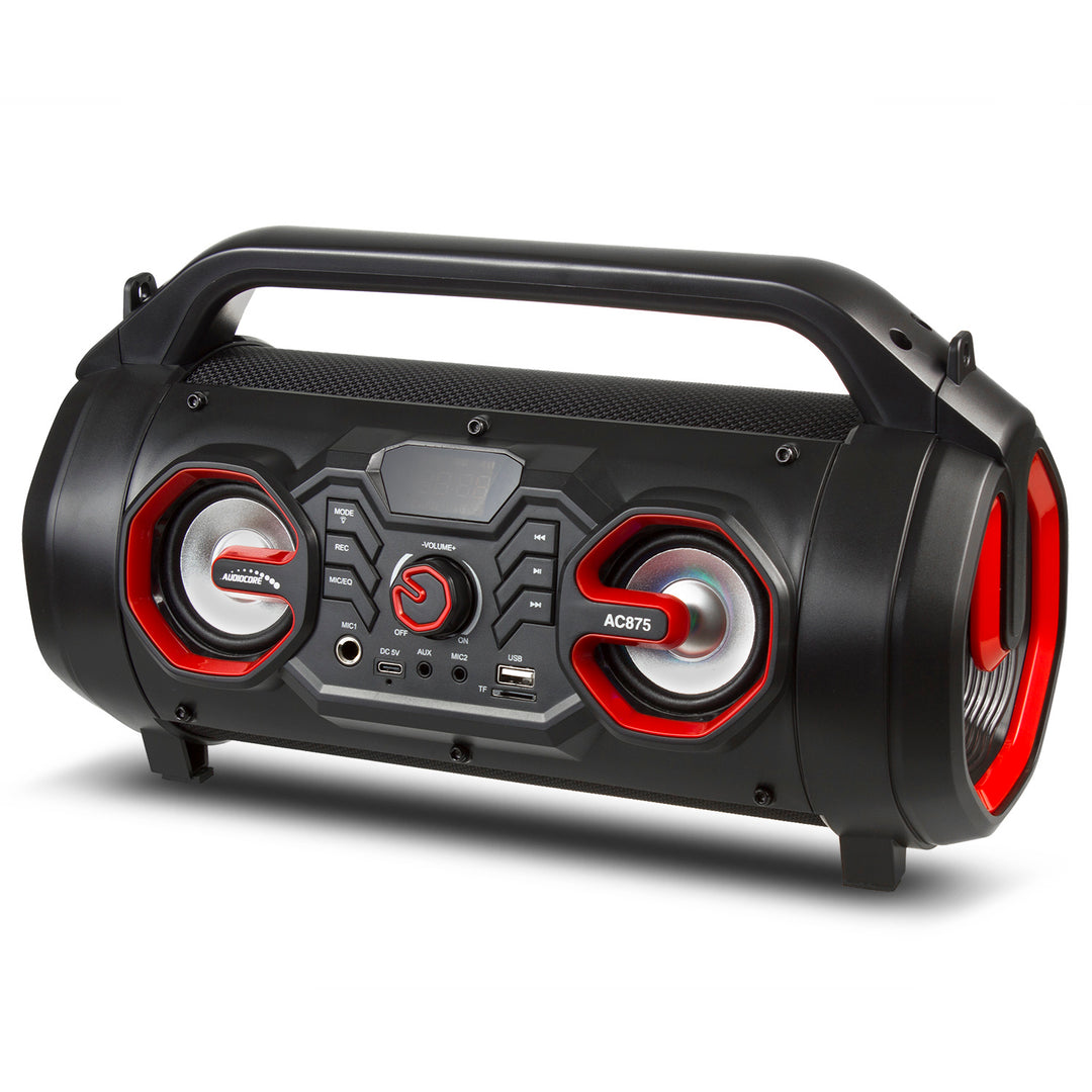 Audiocore AC875 Bazooka Altavoz Bluetooth portátil Boombox 30W (20W + 5Wx2) IPX4 A prueba de salpicaduras / Radio / microSD / Aux-In / USB / Iluminación / Puerto de micrófono