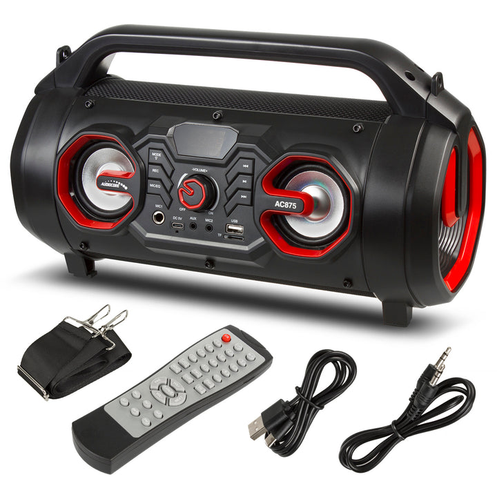 Audiocore AC875 Bazooka Altavoz Bluetooth portátil Boombox 30W (20W + 5Wx2) IPX4 A prueba de salpicaduras / Radio / microSD / Aux-In / USB / Iluminación / Puerto de micrófono