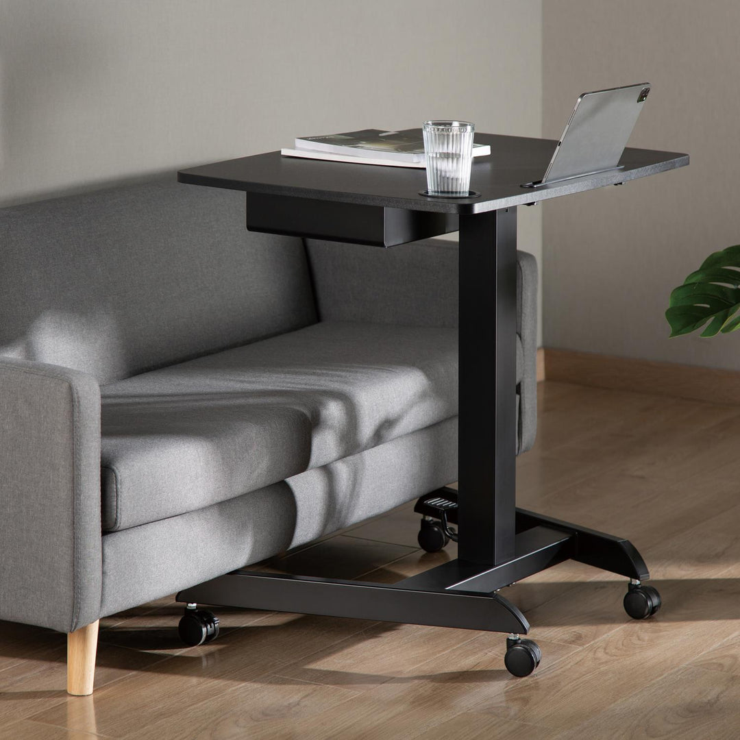 Maclean MC-903B höhenverstellbarer Laptop-Schreibtisch mit Rollen und einer Schublade, Sitz-Steh-Schreibtisch, höhenverstellbar bis max. 113 cm max. 8kg (Schwarz)