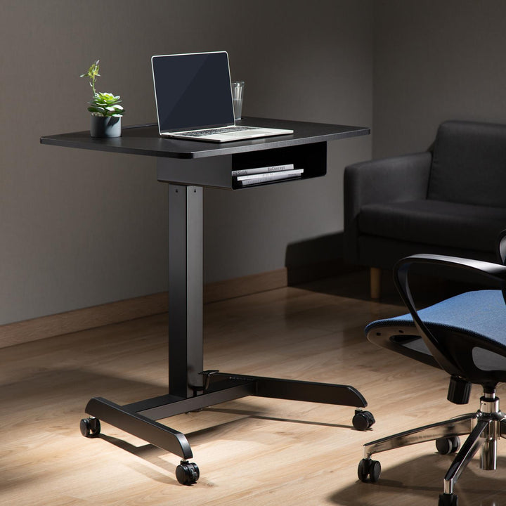 Escritorio de portátil ajustable Maclean MC-903B de altura con ruedas y un cajón de mesa de mesa ajustable de altura ajustable hasta máximo. 113cm máx. 8kg (negro)