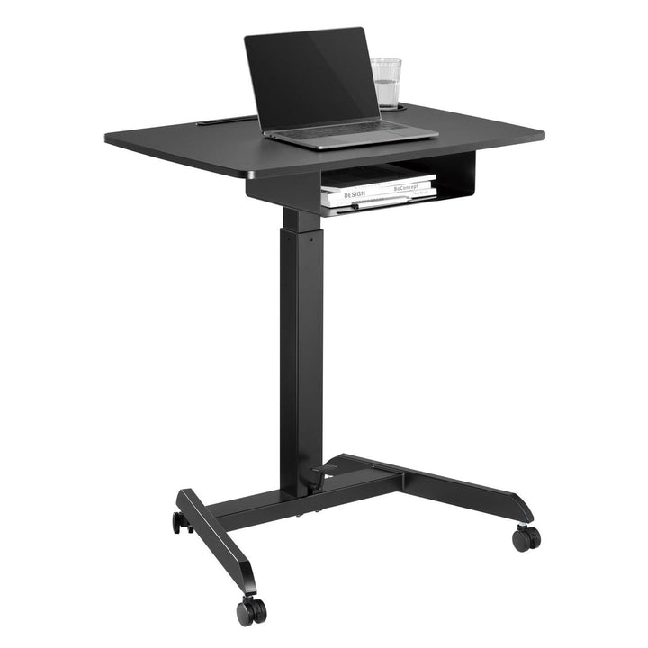 Maclean MC-903B Height Adjustable Laptop Desk with Wheels and One Drawer Sit-stand Desk Height Adjustable up to max. 113cm max. 8kg (Black)