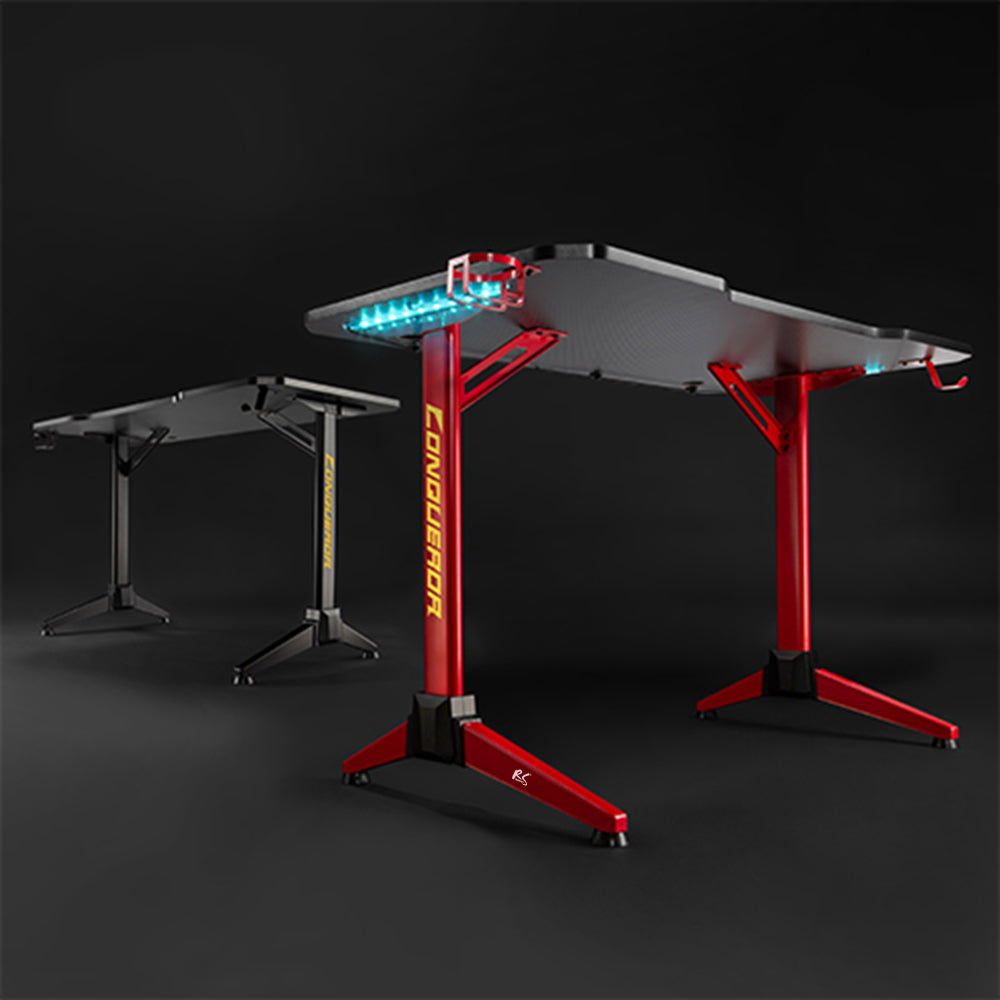 Gaming Tisch mit Verstellbarer RGB-LED-Hintergrundbeleuchtung Getränkehalter Kopfhörerhalter Gaming Schreibtisch 120x60x75cm Computertisch