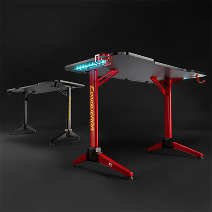 Gaming Tisch mit Verstellbarer RGB-LED-Hintergrundbeleuchtung Getränkehalter Kopfhörerhalter Gaming Schreibtisch 120x60x75cm Computertisch