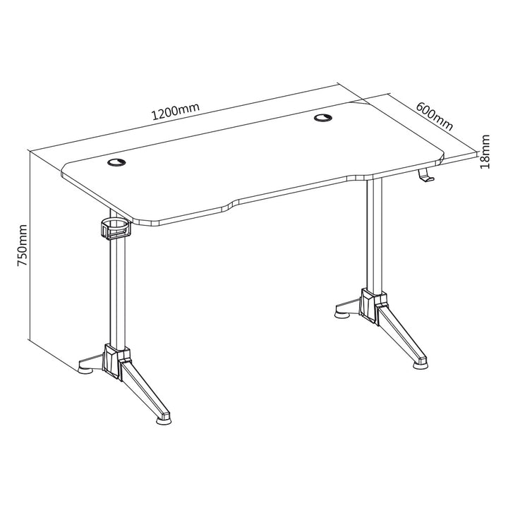 NanoRS - Gaming bureau 100kg max | 750mm hoog | RGB LED achtergrondverlichting - Zwart en rood