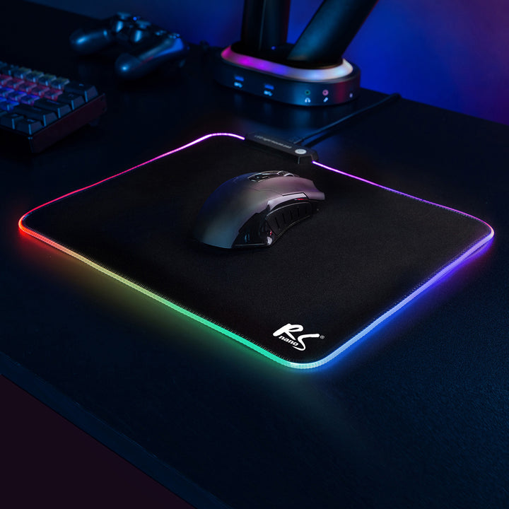 Gaming Mauspad mit LED RGB Beleuchtung und rutschfeste Gummiunterseite 30x25cm rutschfest Schreibtischunterlage Mousepad (300x250x4mm)