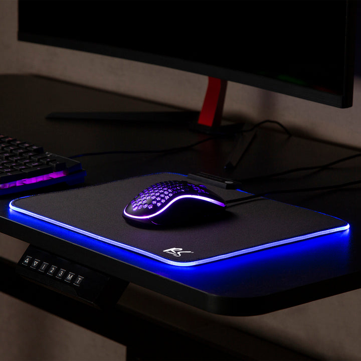 Gaming Mauspad mit LED RGB Beleuchtung und rutschfeste Gummiunterseite 30x25cm rutschfest Schreibtischunterlage Mousepad (300x250x4mm)