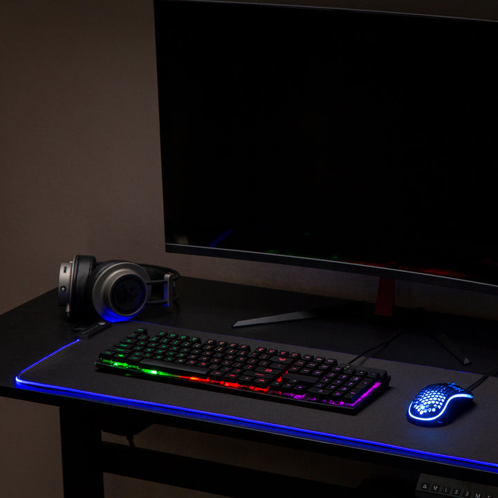 Tapis de souris et de clavier de jeu XXL 80x30cm avec éclairage LED RGB et dessous de bureau en caoutchouc antidérapant (800x300x4mm)