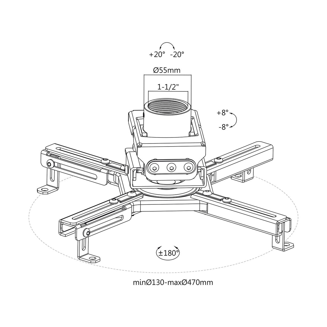 Maclean MC-913 Support universel de projecteur pour montage au plafond, réglable en acier, inclinable et rotatif, 35kg