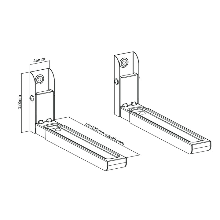 Maclean - Universele Magnetron Houder voor Magnetron met Telescopische Armen / Muurbevestiging tot 30kg (Zwart)