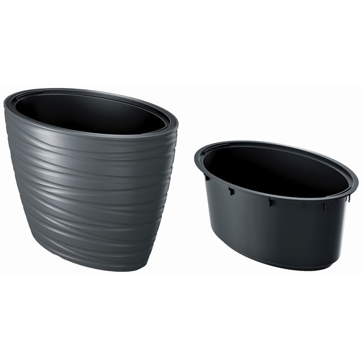 Pot with insert Prosperplast Maze anthracite oval DBMZE600-S433