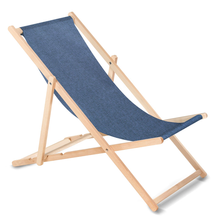 GreenBlue GB183M Transat classique en hêtre, chaise longue de jardin en bois massif, bleu mélangé