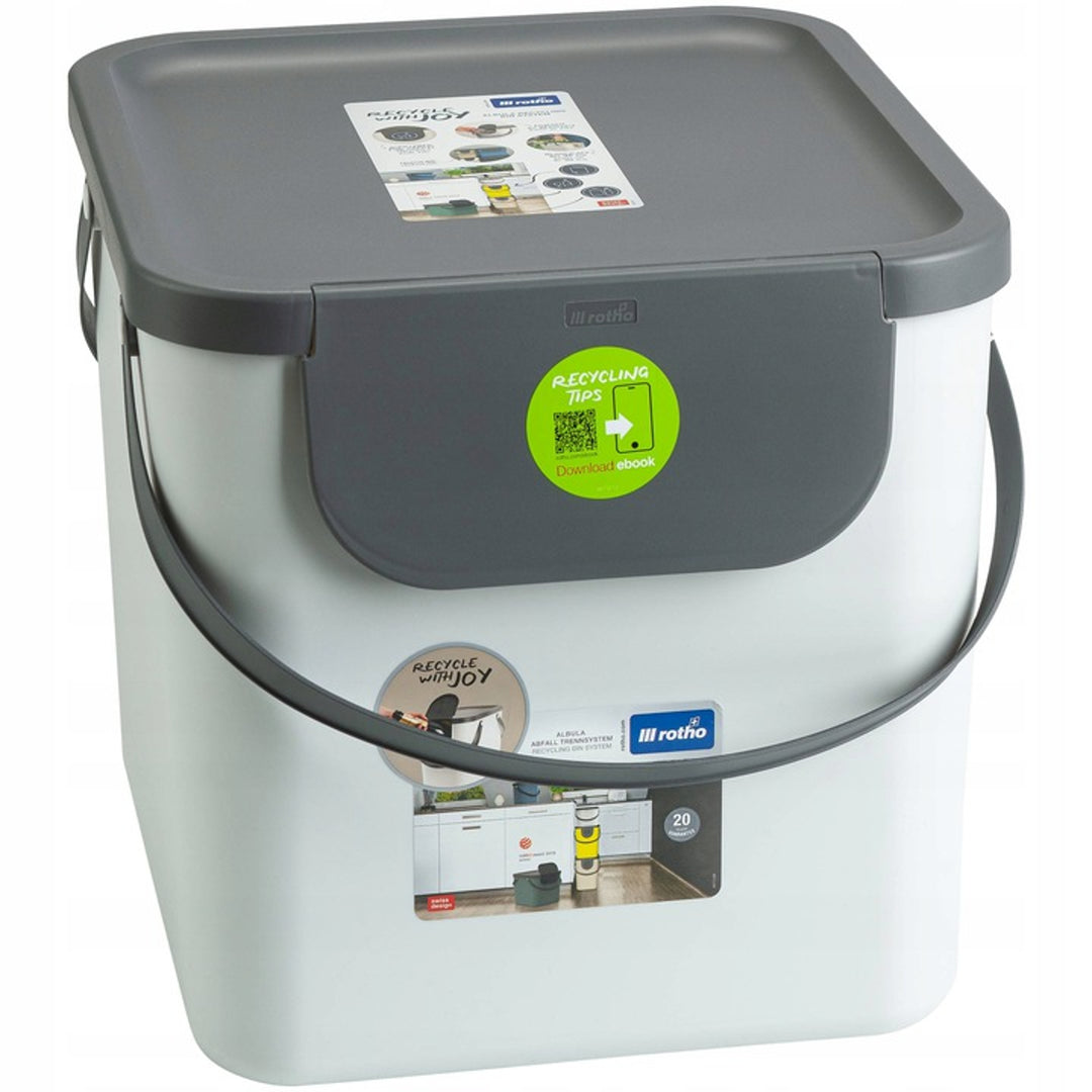 Rotho 1034401023 Sortierabfallbehälter Recycling Eco mit Deckelgriff 40L weiß