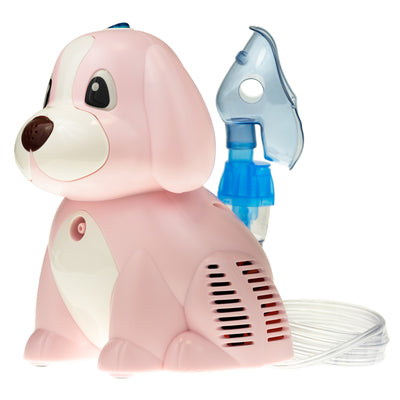 Inhalador de pistón Omnibus Puppy Pink para niños en rosa - Set de mascarillas incluido