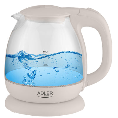 Adler AD 1283C Electric Kettle Glass 1.L 1100W Rotating Base Portable Compact LED Wasserstand Indikator