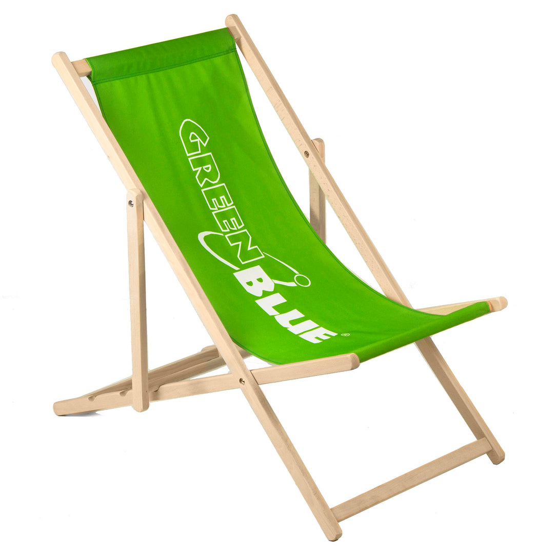 Chaise longue en bois de hêtre classique, Design personnalisé, vert bleu GB183, avec votre propre Logo graphique imprimé, chaise longue publicitaire