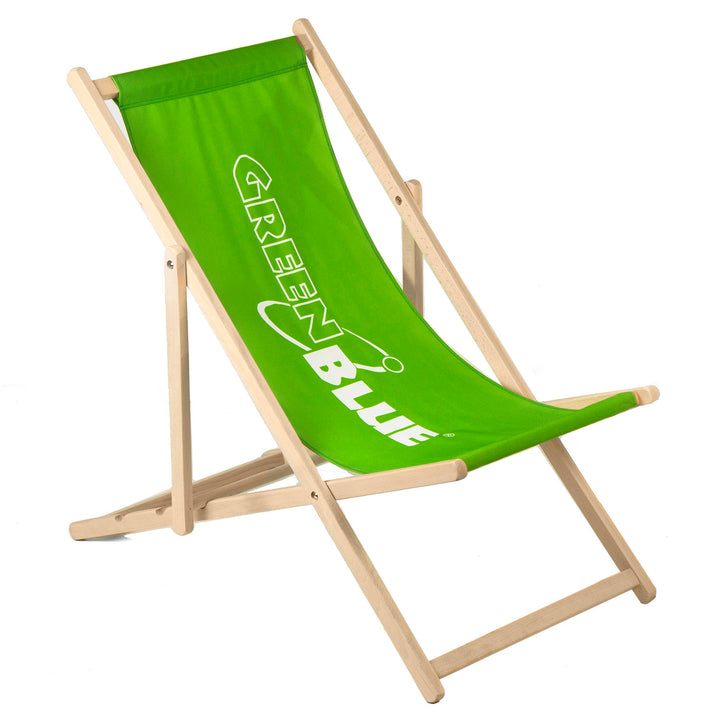 Chaise longue en bois de hêtre classique, Design personnalisé, vert bleu GB183, avec votre propre Logo graphique imprimé, chaise longue publicitaire