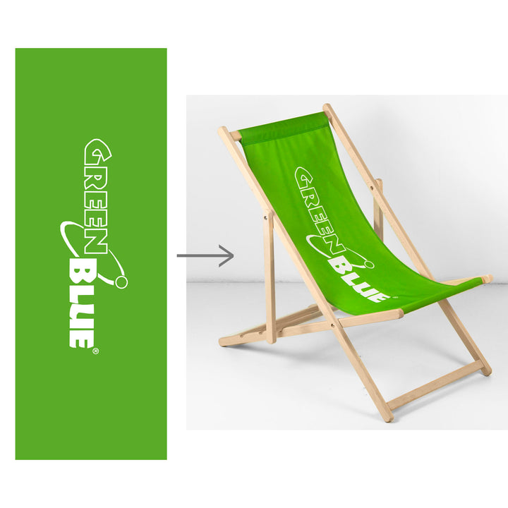 Chaise longue en bois de hêtre classique, Design personnalisé, vert bleu GB183, avec votre propre Logo graphique imprimé, chaise longue publicitaire