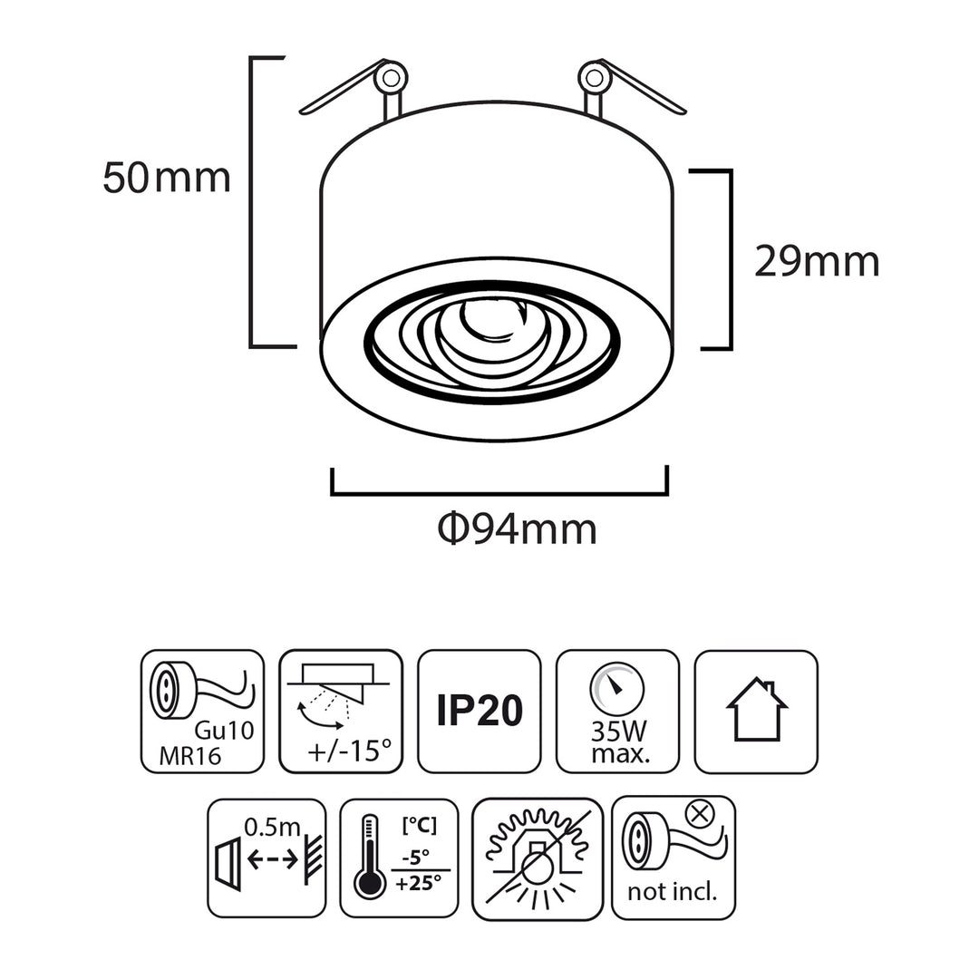 Maclean MCE462B Inbouwframe GU10 Inbouwspot Frame Inbouwlamp Plafondlamp Max. 35 W IP20 Rond Zwart