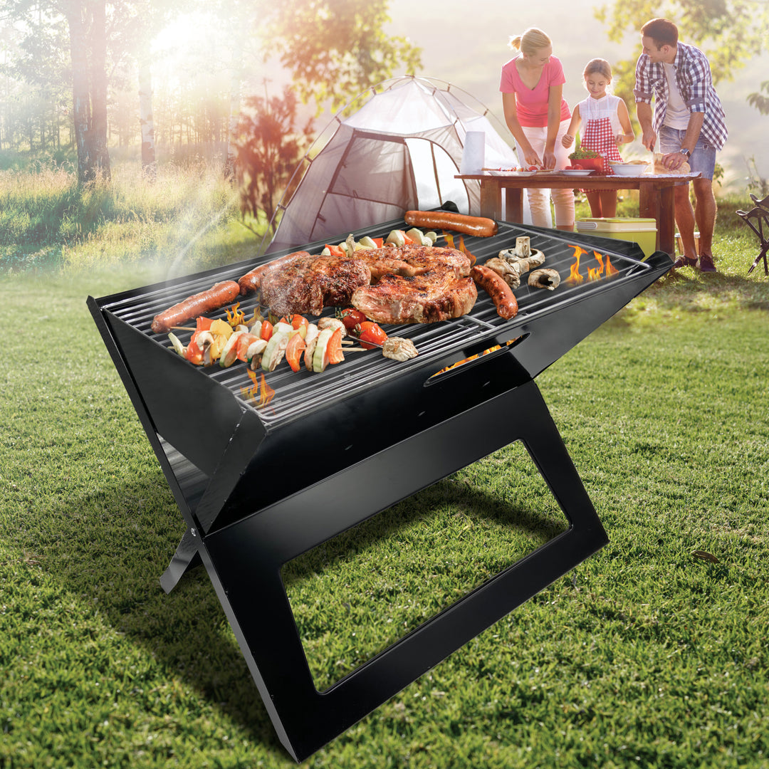 Maestro MR-1011 Barbecue Pliant Portable Barbecue Grill Plaque de Cuisson en Acier Chromé Zone de Cuisson 44 x 28,5 cm Camping Voyage