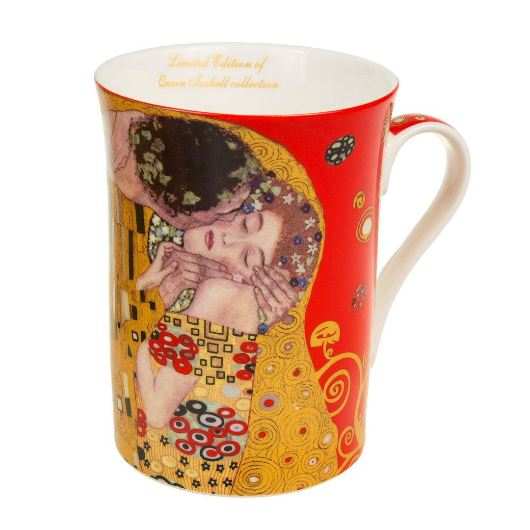 Queen Isabell Koffiekopjes Set met lepel voor twee personen The Kiss door Gustav Klimt Rood Cadeau idee Porselein 2 x  250ml