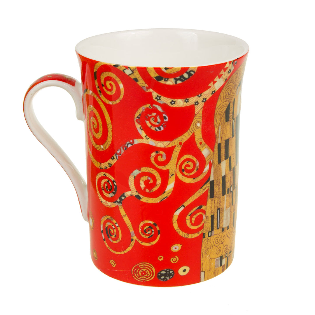 Queen Isabell Kaffebecher Set mit Löffel für Zwei Peronen Der Kuss von Gustav Klimt Rot Geschenkidee Porzellan 2-er Pack 250ml