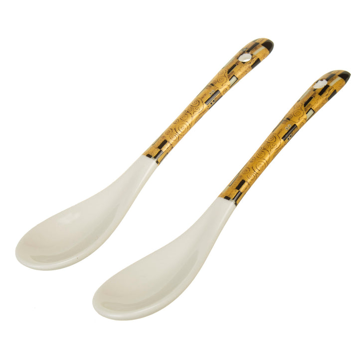 Queen Isabell Koffiekopjes Set met lepel voor twee personen The Kiss door Gustav Klimt Rood Cadeau idee Porselein 2 x  250ml