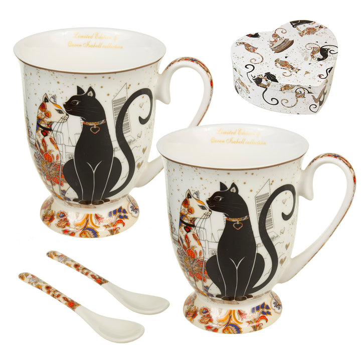 Queen Isabel un juego de 2 tazas de envases decorativos en forma de corazón colección de gatos 2x300ml