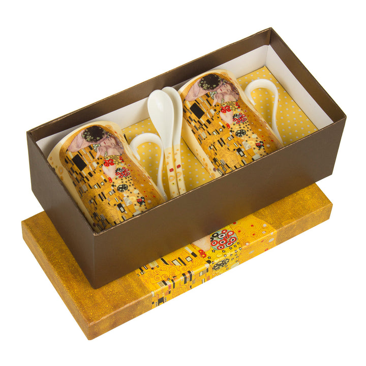 Koningin Isabell 2 + 2 koffiemokset Gustav Klimt "Kiss" collectie set van 2 mokken in een decoratieve verpakking 2x250ml