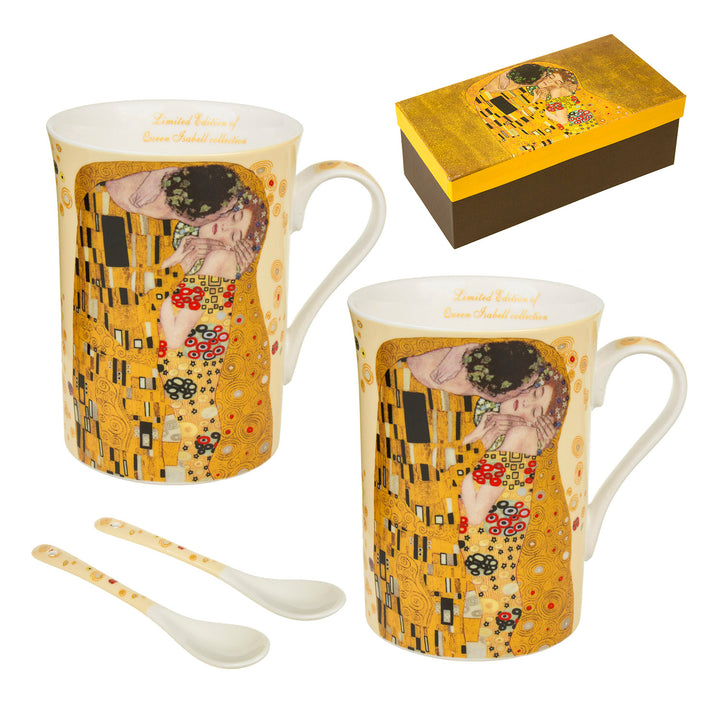 Koningin Isabell 2 + 2 koffiemokset Gustav Klimt "Kiss" collectie set van 2 mokken in een decoratieve verpakking 2x250ml