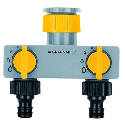 Greenmill GB1683C Divisor de grifo doble para dos mangueras Conector regulador de flujo de agua de 1" / 3/4"