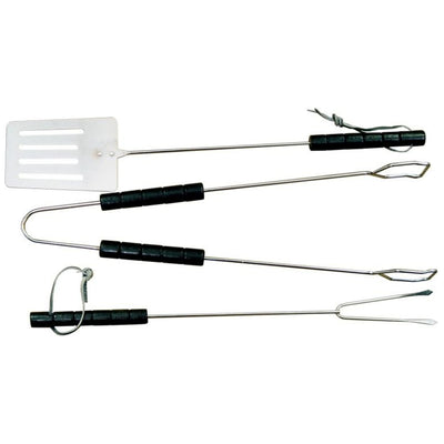 Master Grill MG101 3-Piece BBQ Tool set-Tongs fork Spatula, Steel & Plastic