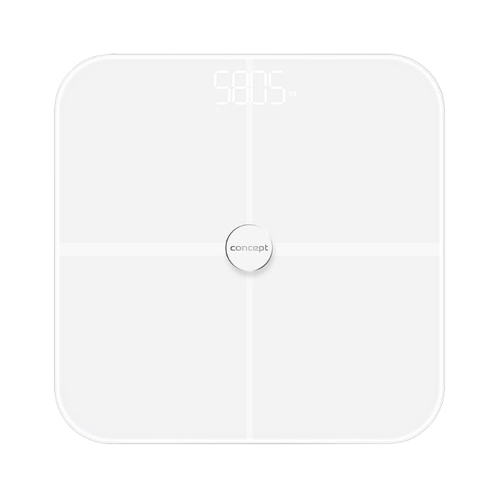 Concept VO4010 Glazen diagnoseweegschaal Personenweegschaal met app Digitale weegschaal Lichaamsanalyse BIA Lichaamsvetweegschaal Spiermassa BMI LED-display Bluetooth Gewicht tot 180 kg (wit)