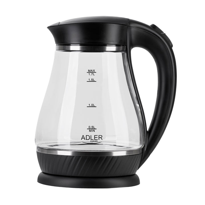 Hervidor de vidrio Adler AD 1274 negro capacidad 1.7L, potencia 2200W