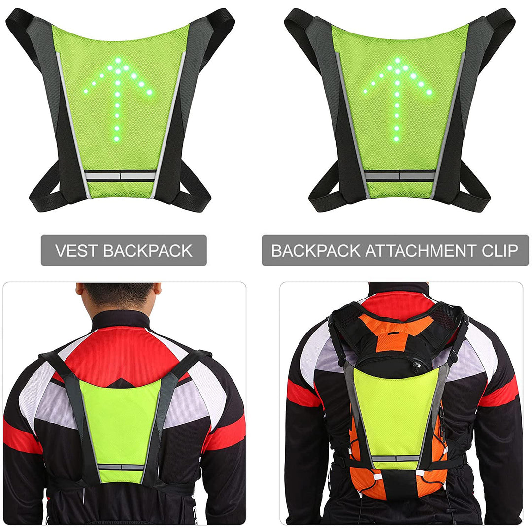 Gilet-Zaino di sicurezza con indicatori LED indicatori di direzione regolabili Telecomando Running Cycling USB Gilet da ciclismo ricaricabile Taglia universale