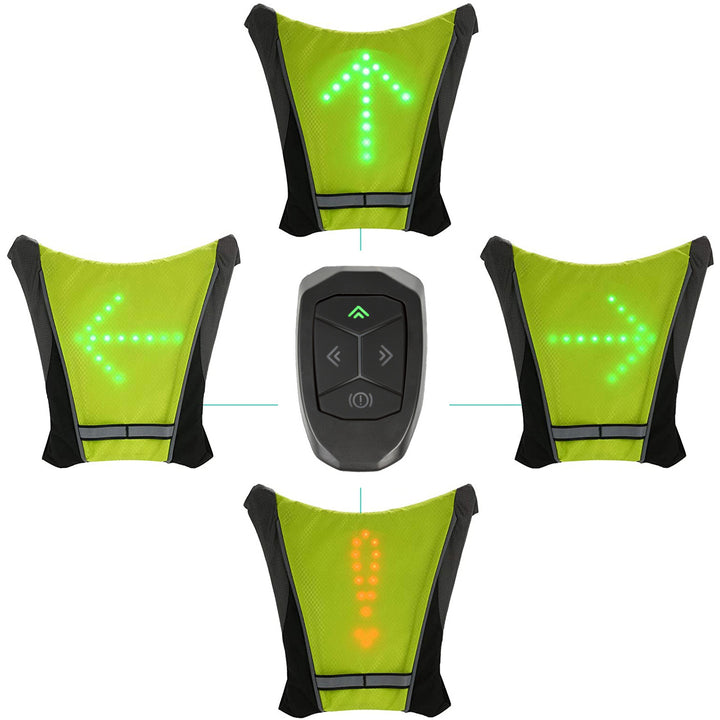 Gilet-Zaino di sicurezza con indicatori LED indicatori di direzione regolabili Telecomando Running Cycling USB Gilet da ciclismo ricaricabile Taglia universale