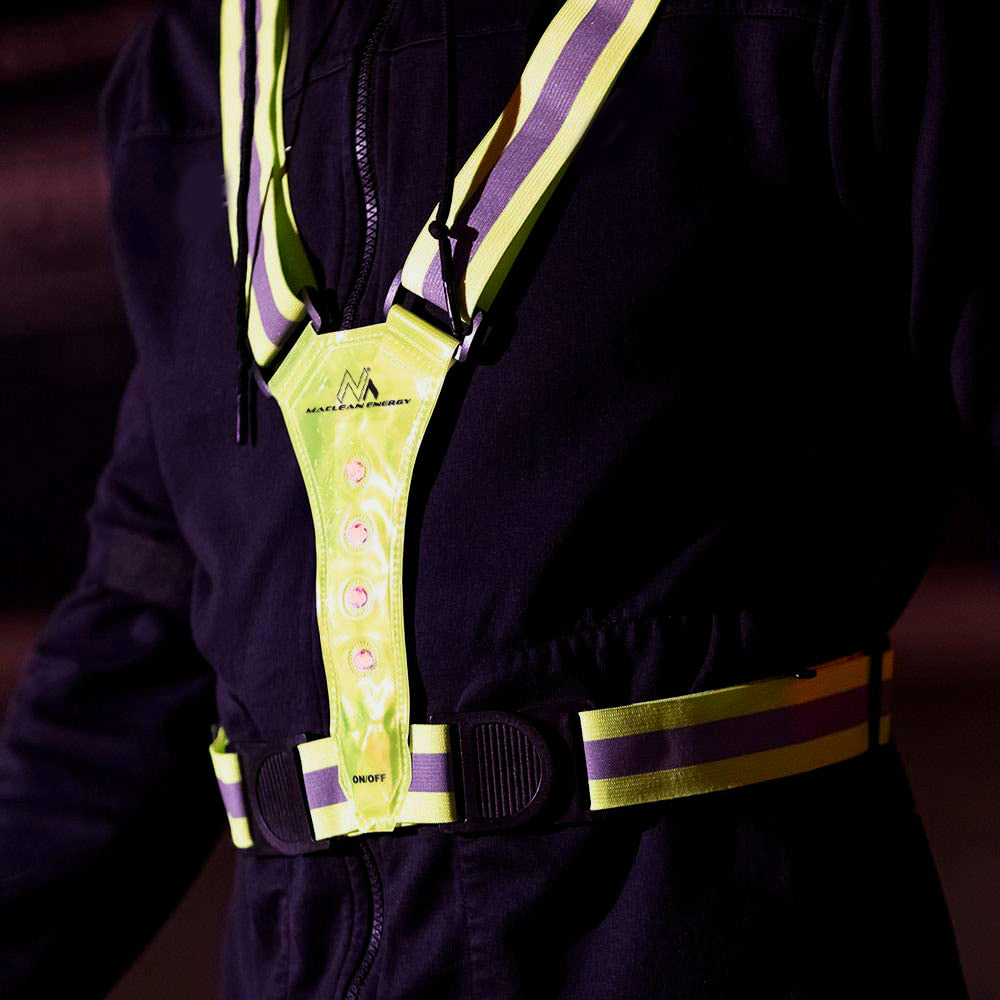 Maclean MCE425 Bretelle riflettenti con illuminazione a LED Gilet di sicurezza a 360 ° con strisce riflettenti 2X 4 LED - sulla parte anteriore e posteriore Gilet di sicurezza per corsa e ciclismo IPX2