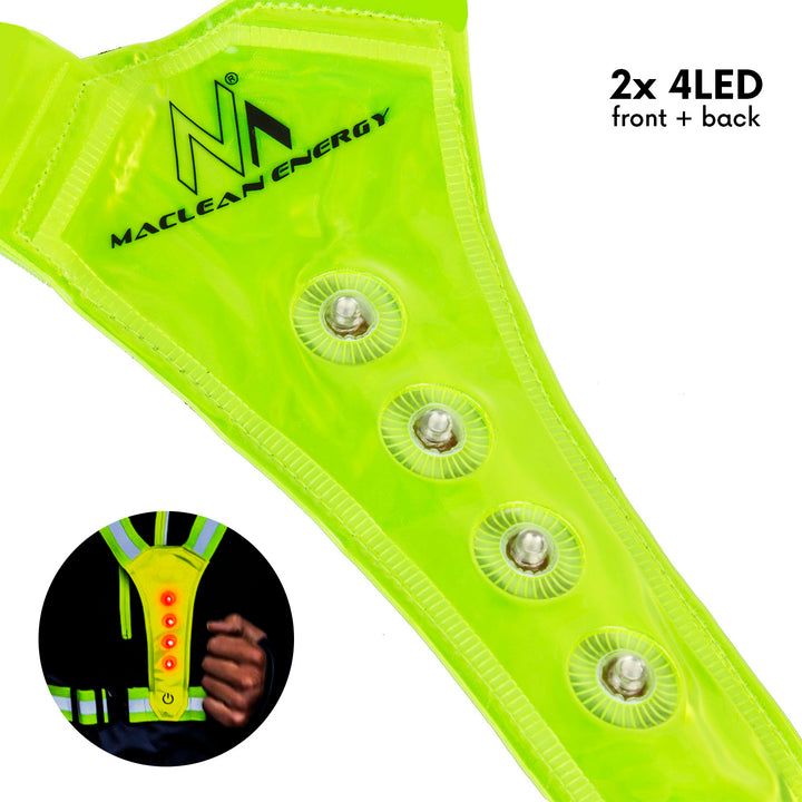 Maclean MCE425 Bretelle riflettenti con illuminazione a LED Gilet di sicurezza a 360 ° con strisce riflettenti 2X 4 LED - sulla parte anteriore e posteriore Gilet di sicurezza per corsa e ciclismo IPX2