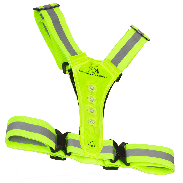 Maclean MCE425 Bretelle riflettenti con illuminazione a LED Gilet di sicurezza a 360 ° con strisce riflettenti 2X 4 LED - sulla parte anteriore e posteriore Gilet di sicurezza per corsa e ciclismo IPX2