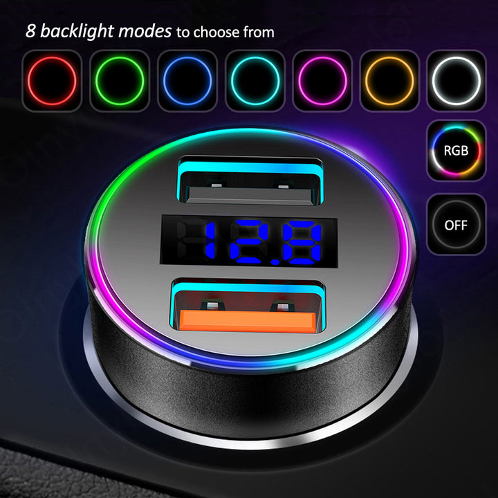 Cargador de coche Maclean, con pantalla, aluminio, voltímetro, USB 1x QC 3.0, USB 1x 5V/2.4A, LED RGB, MCE375