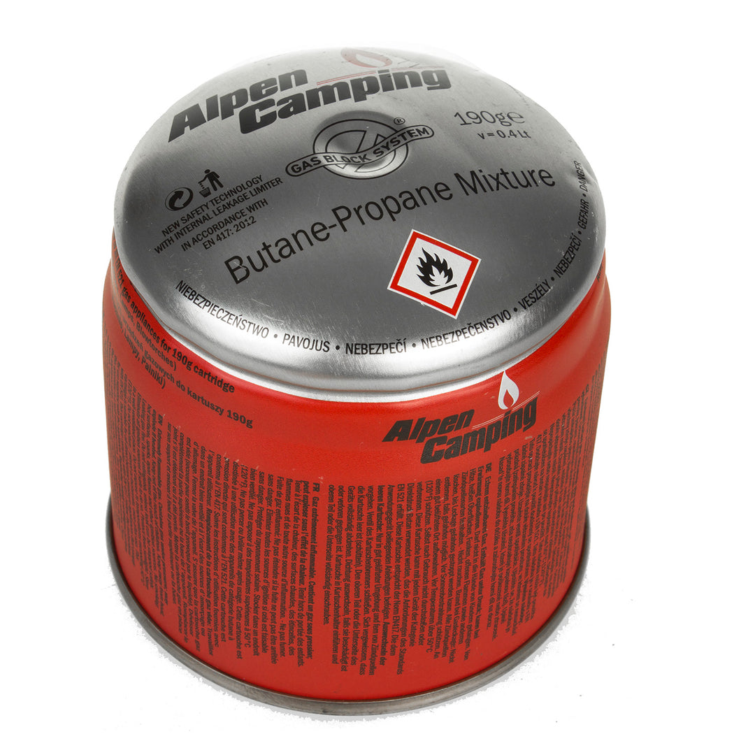 INKO-TIME IK006 Alpen Camping Propan-Butan-Gaskartusche, 400 ml, Gas-Stopp-System, Zertifikat: Pi 0437, EN417-konform, Propan-Butan, Bereich -10 °C bis + 40 °C, GAS-STOP-System