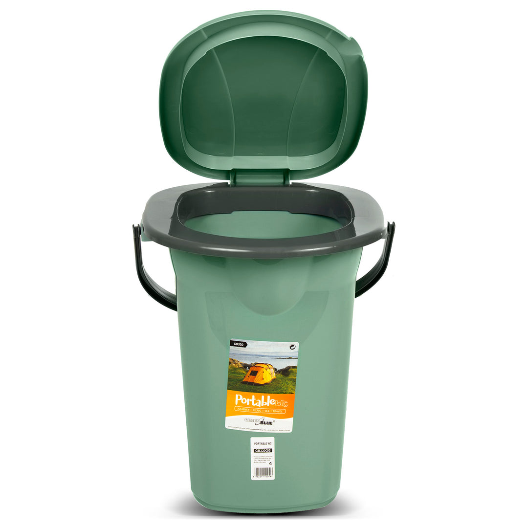 Inodoro portátil practico WC 19l con tapa verde-gris GreenBlue GB320GG