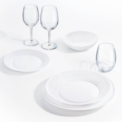 18 PCS Dining Set Plate Service per 6 People Tempered Glass Dinner Tableware